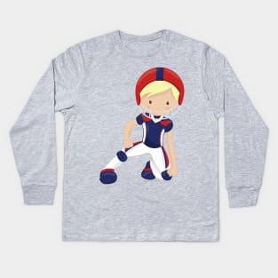 American Football, Cute Boy, Blond Hair, Rugby Kids Long Sleeve T-Shirt